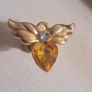 Topaz & Diamond Rhinestone Angel Wings Vintage Lapel Pin